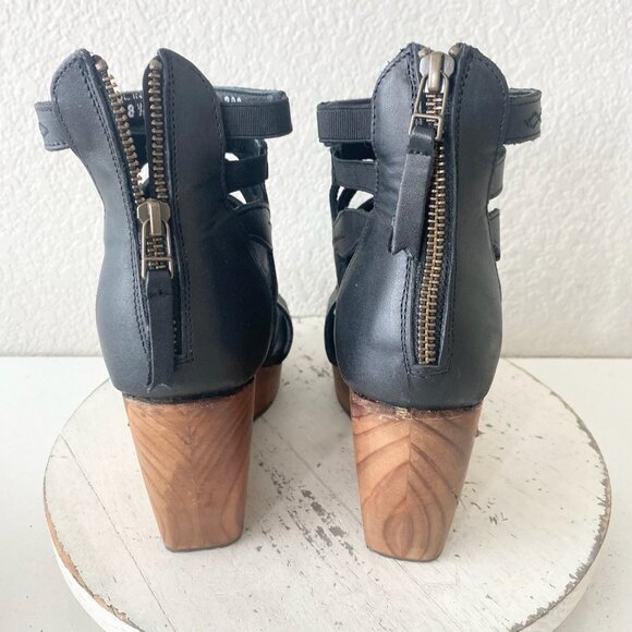 NEW Lane Boots BECCA Womens Black Wedges 8.5 Western Sandals Cowgirl Wooden Heel - Picture 3 of 10